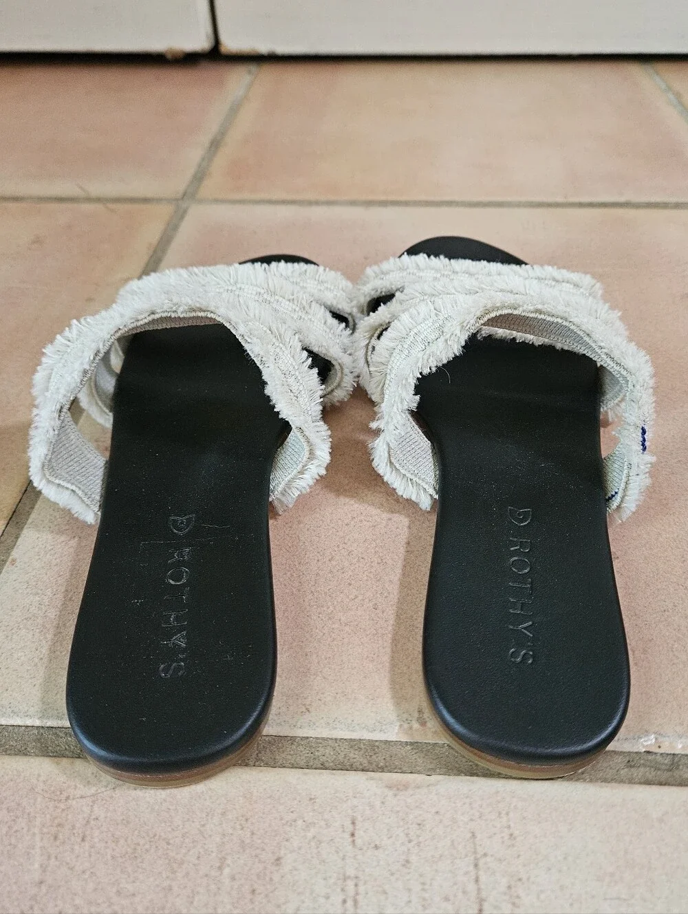 Rothy’s Triple Band Sandals in Seashell Fringe